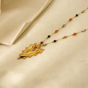 Nuova Collana con Ciondolo Geometrico in Acciaio Inossidabile e Pietra Naturale Placcata Oro 18K, Gioielli da Donna alla Moda - Product Image 5