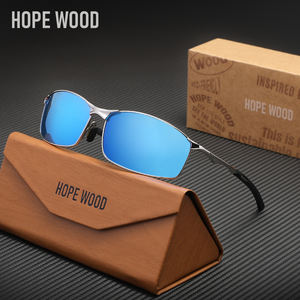 نظارات شمسية مستطيلة كلاسيكية فاخرة للرجال من خشب الأمل مربعة من سبائك زرقاء UV400 بتصميم عصري نظارات ركوب - Product Image 4