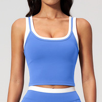 Nieuw tweedelig splitvest met kleurcontrast, naakt gevoel, sportbeha, bovenkleding, hardloop-, yoga- en fitnesstop voor dames