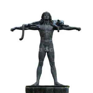 Griekse Mythen Brons Orpheus Standbeeld Met Luipaard Sculptuur