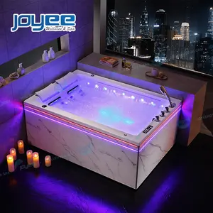 JOYEE Jazz white bathtub rectangular spa bath two person cheap whirlpool bathtub with LED light and air bubble massage tub