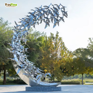 Moderne Buitentuin Park Roestvrij Staal Duif Vogel Decoratie Sculptuur Met Golven - Product Image 2
