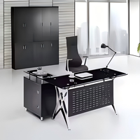 Liyu Mobilier de bureau moderne Table d'ordinateur en verre noir à la mode avec cadre en métal extensible convertible pour bureau à domicile