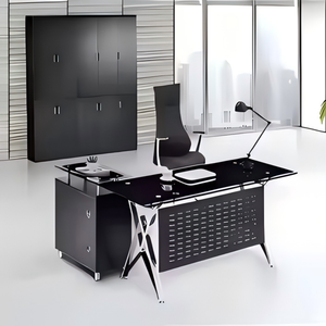 Muebles de oficina modernos Liyu, mesa de ordenador de cristal negro a la moda con marco de Metal extensible convertible para uso en el hogar y la Oficina - Product Image 1