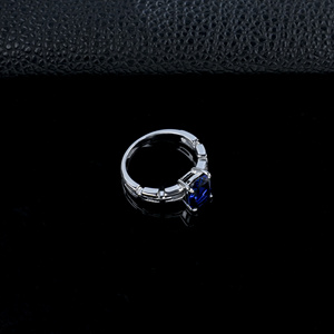 S925 <b>Sterling</b> <b>Silver</b> Round Brilliant Cut Lab-Grown Sapphire Classic Wedding <b>Ring</b> with Prong Setting High Quality Gemstone - Product Image 4