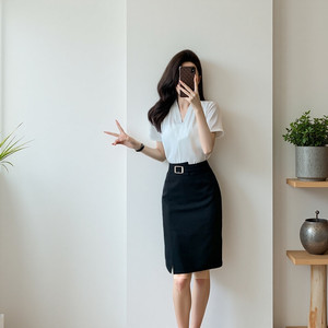 Women's High Waist Pencil Midi Skirt Stretch Elegant Bodycon Commuter Style Spring Black - Product Image 1