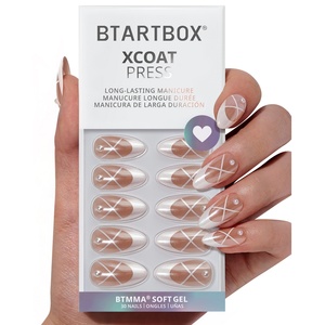 BTARTBOX Uñas Postizas XCOAT con Punta Francesa Perla, 30 Piezas, Almendradas Medianas, Gel Suave Cromado 3D, Uñas Falsas con Pegamento, Venta al Por Mayor - Product Image 2