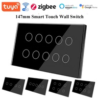 Interrupteur mural intelligent TUYA Smart Life App UK/EU 147 mm 10A 6/8/10 gang, panneau en verre, éclairage LED, interrupteur intelligent Zigbee WiFi 6 gang