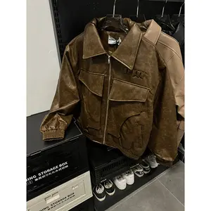 Foshan Customized Autumn Winter Trendy Brand Motorcycle Lapel Black Brown Cotton Design Jacket For Brand