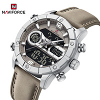 Jam Tangan Digital NAVIFORCE 9263 Berkualitas Tinggi Pria Tahan Air Kulit Quartz Hadiah untuk Pria Kasual Olahraga