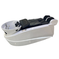 Fauteuil de pédicure de luxe en forme de croissant avec auvent LED, station de spa pour les pieds avec massage électrique et tabouret pour technicien