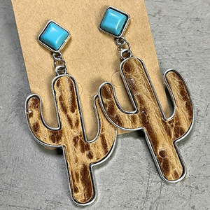 Pendientes de cuero estilo <span class=keywords><strong>Cactus</strong></span> para mujer, aretes de cuentas turquesas, estilo Retro bohemio, étnico occidental, venta al por mayor - Product Image 6