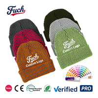 Bonnet d'hiver décontracté chaud en tricot côtelé à rayures verticales bicolores, avec revers pliables et broderie personnalisée, vente en gros OEM