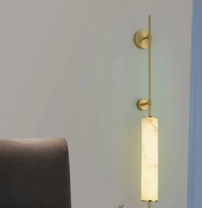 Brass Finish Marble Look <b>Wall</b> Lamp Modern <b>Sconce</b> Vertical Fluted <b>Light</b> for Bedroom Hallway Living Room - Product Image 5