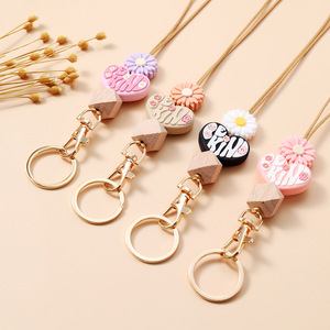 <strong>Wholesale</strong> Creative Design <strong>Silicone</strong> Beaded Lanyard Keyring Key Chain Daisy Flower Big Heart <strong>Beads</strong> Teacher Gifts Women Id Badge - Product Image 3