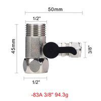 Robinet à bille trois voies 3/8 pouce, accessoire en acier inoxydable 304, poignée noire, design moderne, pour cuisine, salle de bain, hôtel, rotation 360°