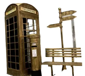 Большая Напольная декорация для телефонной будки в британском стиле ретро сетка Красная железная модель большой промышленный шкафчик декор для телефонной будки