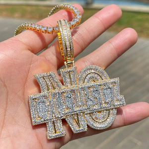 Iced Out Bling Letters NO hose collana con ciondolo placcato argento 5A CZ Charm Men Hip Hop Jewelry - Product Image 1