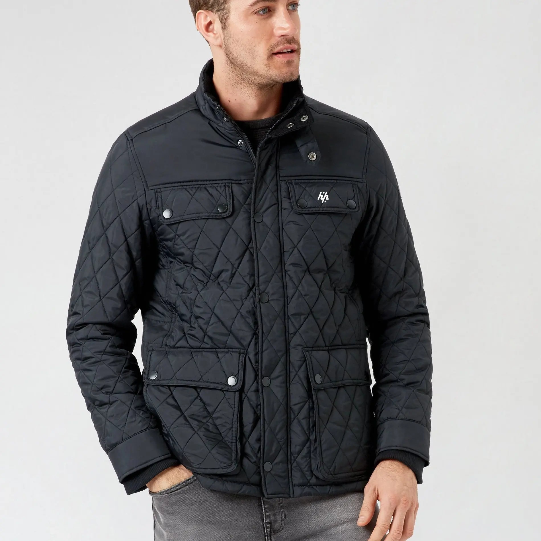 New Style Men's Black Quilted Jacket Long sleeves Men Bomber Jacket OEM ( Manufacture By Huzaifa Products )