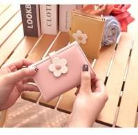 Dompet PU Desain Baru Wanita Pendek Lucu Motif Bunga Lipat Tiga Penjepit Uang Multifungsi Dompet Koin Pelajar Kartu Poliester Kancing 4