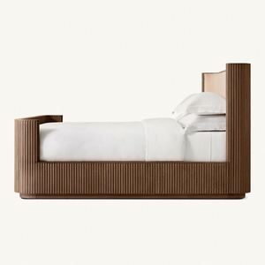 Lit mural moderne de luxe, taille Queen ou King, en bois massif, avec plateforme extensible, tête de lit et pied de lit - Product Image 5
