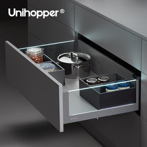 Unihopper Đôi Tường Hệ Thống Ngăn Kéo Nhiệm Vụ Nặng Nề Matel Mềm Đóng Cửa Ngăn Kéo Hộp Trượt Với LED Glass Bảng Điều Chỉnh Cán Ngăn Kéo - Product Image 5