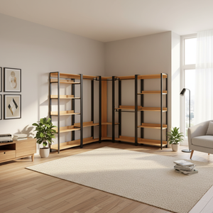 Armoire ouverte moderne en bois, combinaison dressing, penderie au sol pour chambre à coucher, rangement de vêtements domestique, pour manteaux, salon - Product Image 2