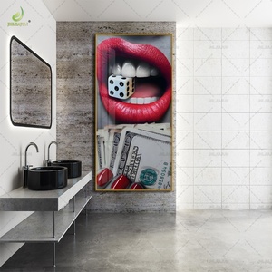 Peinture sur toile imprimée haute définition avec éclairage LED Art Déco de luxe pour la décoration du salon, design en porcelaine cristalline - Product Image 3