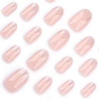 Lot de 24 faux ongles à presser, style Pure Desire, couleur nude, avec paillettes dorées dégradées, courts, forme amande, pour dropshipping