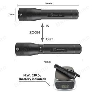ไฟฉาย LED ชาร์จได้รูปนกสว่างได้1000ลูเมนแบบพกพาไฟฉายอลูมิเนียมอัลลอยด์<span class=keywords><strong>3</strong></span>โหมดซูมกันน้ำสำหรับใช้งานกลางแจ้ง - Product Image 3