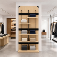 Étagère de présentation de vêtements en bois MDF avec panneau arrière noir, barre ronde, 5 niveaux, pliable, pour la vente en gros