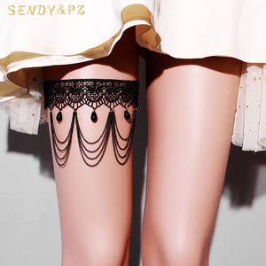 Chaussettes à lacets sexy pour femme, accessoires de mariage d'Halloween, sombres et élégantes, avec des sangles élastiques pour les jambes - Product Image 1