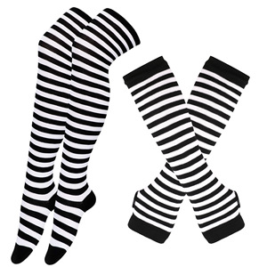 Manchettes rayées pour femmes Goth tricoté gants sans doigts avec longues chaussettes hautes ensemble cadeau <span class=keywords><strong>chaussette</strong></span> - Product Image 2