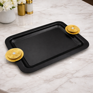 Bandeja de servicio redonda negra con asa, bandeja de metal blanca para hotel de lujo, bandeja de servicio antigua - Product Image 5