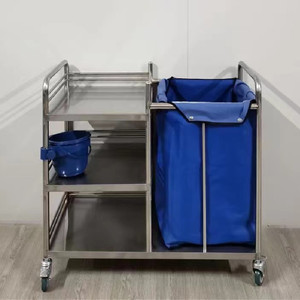 Jinbokang Stainless Steel Cleaning Cart 900x450x880mm Three Layers With Blue <b>Bag</b> For Hospital Use - Product Image 2