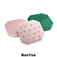 Boîte d'emballage à bijoux en velours, plateau de présentation octogonal pour bijoux, organisateur de bagues, logo personnalisé pour magasin de bijoux, comptoir de vente au détail, vitrine