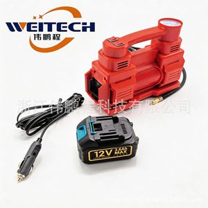Weitech Dual Cylinder Tire Inflator 12V Lithium <b>Battery</b> Car Air <b>Pump</b> With Pointer Gauge For Compact Car Motorcycle - Product Image 1