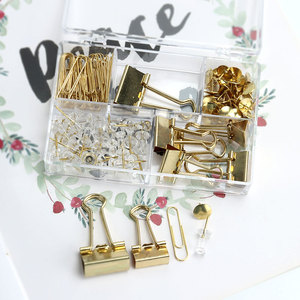 Clips de papel personalizados de color dorado para oficina, clips de carpeta de metal, juego de papelería con chinchetas transparentes - Product Image 6