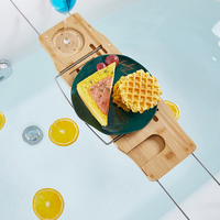 Multifunktionales Badezimmer-Aufbewahrungsregal 1 Stück Verstellbares Bambus-Badewannentablett Rutschfester Badetisch Badezimmer-Tablett zur Entspannung