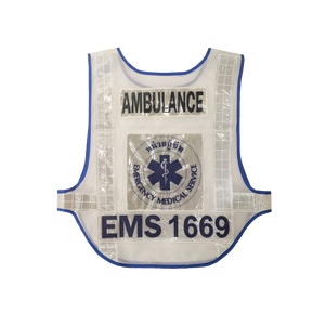 थैलेंड एम्बुलेंस सुरक्षा बनियान कक्षा 2 मोटी सफेद जाल के साथ नीले पिपिंग अनुकूलन योग्य लोगो के साथ - Product Image 4