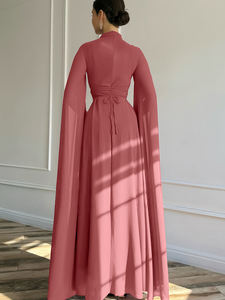 1pc Modest Breathable ODM Abaya Set with <b>Cape</b> Sleeve & Lace-Up Back Elegant Evening Wedding Guest Dress for <b>Women</b> - Product Image 2
