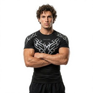 T-shirt de compression à manches courtes pour hommes, en polyester et élasthanne, pour la performance athlétique, la gym, le fitness, la course à pied, la gestion de l'humidité, la pratique sportive - Product Image 2