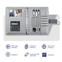 Cadeau Carnet Intelligent 4.3 Pouces Verrouillage Empreinte Digitale Agenda Vidéo pour Entreprises, Recharge Sans Fil 10000 mAh et Clé USB