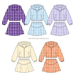 Ensemble de yoga pour filles en nylon et élasthanne, à carreaux, avec capuche, logo personnalisé, couleur personnalisée, taille personnalisée, marque privée, vente en gros - Product Image 2