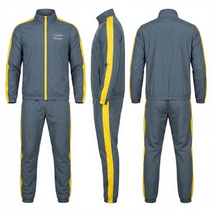 Men's Grey <b>Yellow</b> <b>Tracksuit</b> Full Sleeve Zipper Stand Collar Sporty Regular Fit Polyester Autumn Wear - Product Image 1