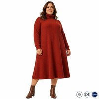 Robe midi trapèze à col roulé en maille côtelée épaisse 380 GSM à manches longues, grandes tailles, collection saisonnière Canadian Maple, OEM 1X-5X