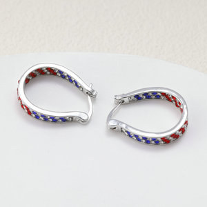 Orecchini a Cerchio Ovali Placcati Argento Americano con Zirconia Cubica Sfumata Rosso Bianco Blu, Gioielli per Uso Quotidiano e Feste - Product Image 2