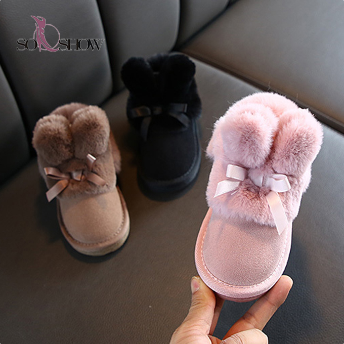 Удобная текстурная обувь для девочек в кроватку с милым Кроликом, теплые зимние сапоги
