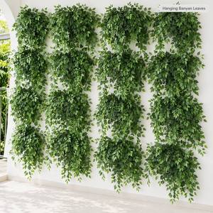 Rama de Hojas de Banyan Artificiales, Plástico Verde, Decoración para Interiores y Exteriores, para Colgar en la Pared, Escritorio, Hogar, Fiestas, <span class=keywords><strong>Planta</strong></span> Artificial - Product Image 3