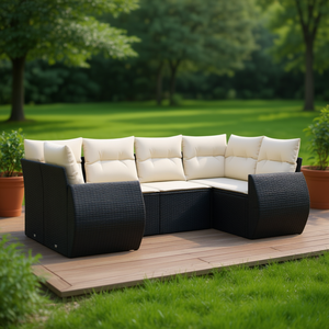 Ensemble de canapés de jardin modulaires en rotin PE noir, meubles d'extérieur élégants, grande taille, coussins en mousse haute densité - Product Image 2